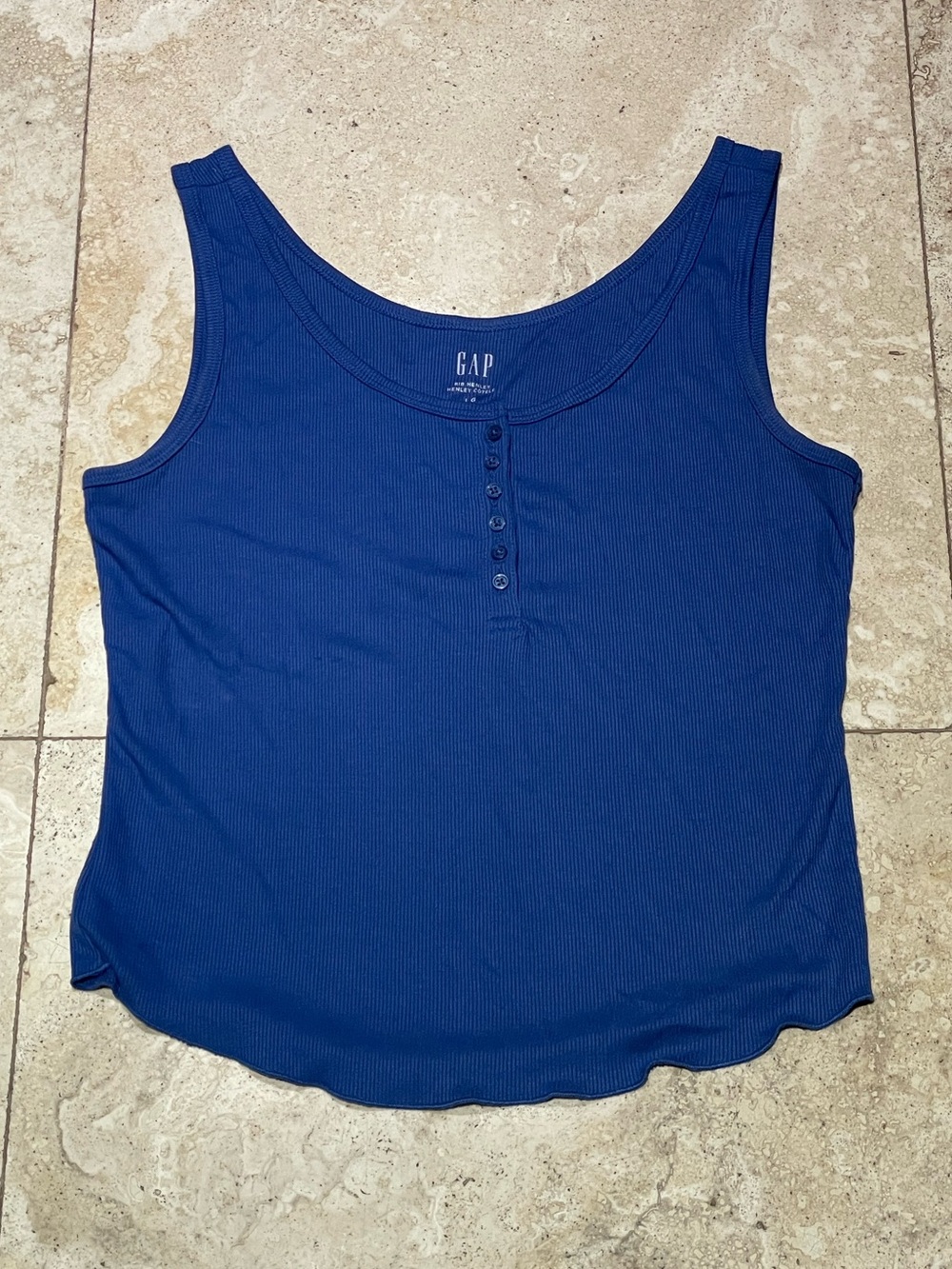 GAP Women's Ribbed Henley Tank in Cobalt Blue